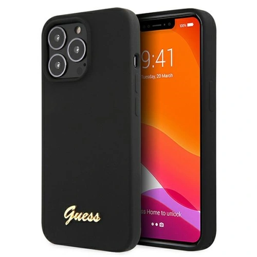 Kup Case Guess GUHMP13XLSLMGBK Apple iPhone 13 Pro Max schwarz/czarny hardcase Silikon Script Gold Logo - GUE1628BLK - {ean13} - Sklep Home Screen