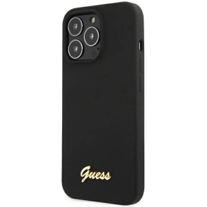 Case Guess GUHMP13XLSLMGBK Apple iPhone 13 Pro Max schwarz/czarny hardcase Silikon Script Gold Logo