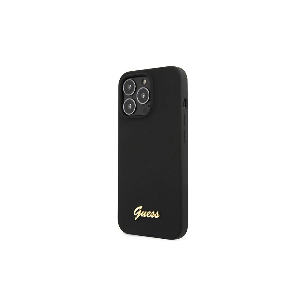 Etui Guess GUHMP13XLSLMGBK Apple iPhone 13 Pro Max black/czarny hardcase Silicone Script Gold Logo