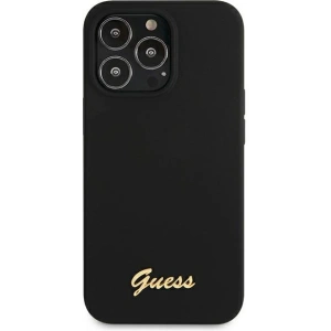 Case Guess GUHMP13XLSLMGBK Apple iPhone 13 Pro Max schwarz/czarny hardcase Silikon Script Gold Logo