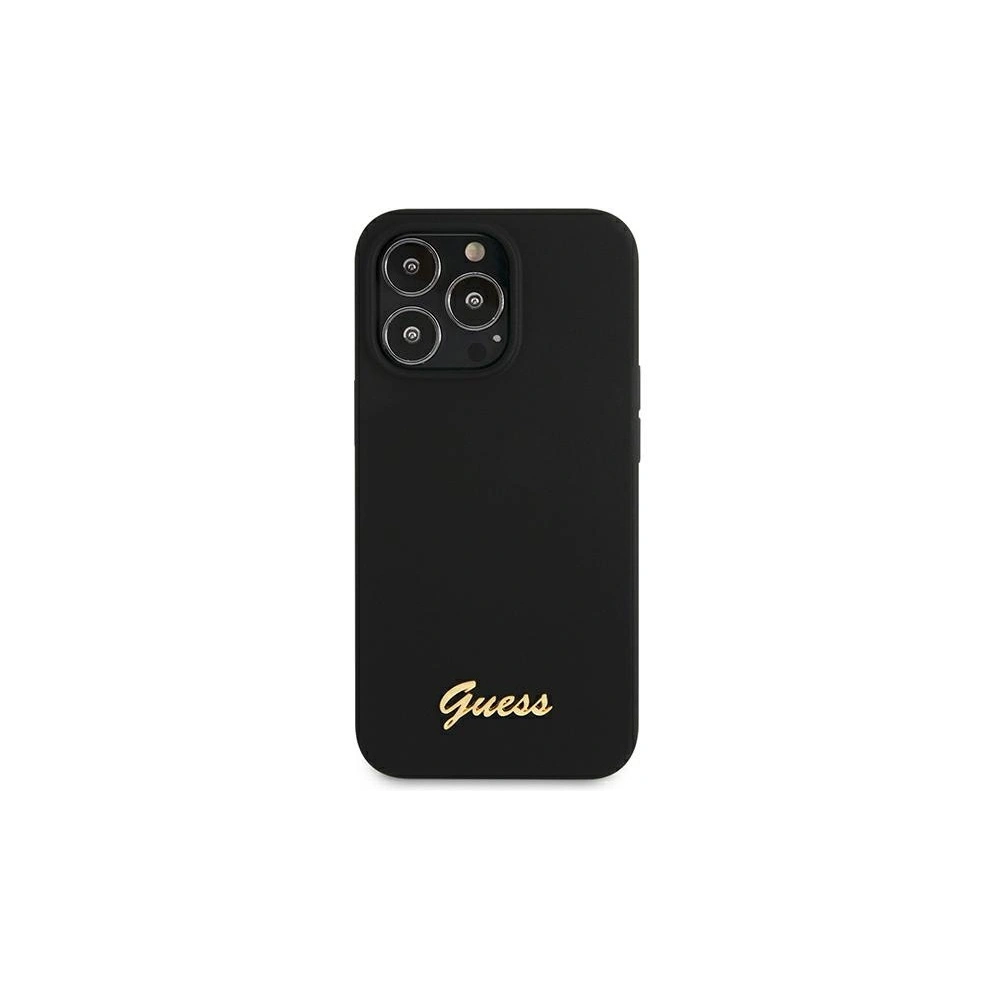 Etui Guess GUHMP13XLSLMGBK Apple iPhone 13 Pro Max black/czarny hardcase Silicone Script Gold Logo