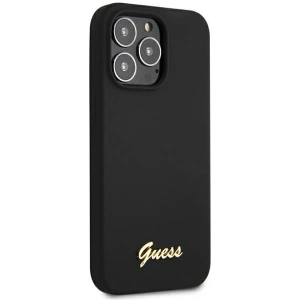 Case Guess GUHMP13XLSLMGBK Apple iPhone 13 Pro Max schwarz/czarny hardcase Silikon Script Gold Logo