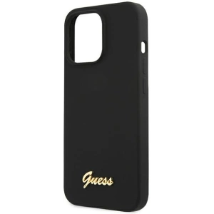 Case Guess GUHMP13XLSLMGBK Apple iPhone 13 Pro Max schwarz/czarny hardcase Silikon Script Gold Logo