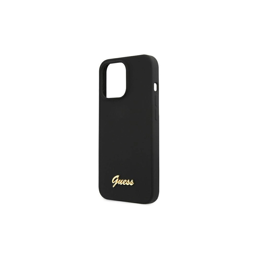 Etui Guess GUHMP13XLSLMGBK Apple iPhone 13 Pro Max black/czarny hardcase Silicone Script Gold Logo
