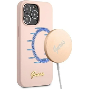 Etui Guess GUHMP13XLSLMGLP Apple iPhone 13 Pro Max jasnoróżowy/light pink hardcase Silicone Script Gold Logo Magsafe
