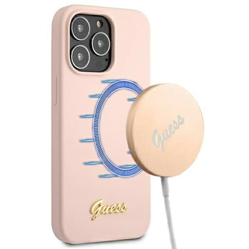 Kup Case Guess GUHMP13XLSLMGLP Apple iPhone 13 Pro Max hellrosa/light pink Hardcase Silikon Script Gold Logo Magsafe - GUE1629PNK - {ean13} - Sklep Home Screen