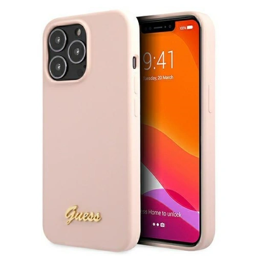 Kup Case Guess GUHMP13XLSLMGLP Apple iPhone 13 Pro Max hellrosa/light pink Hardcase Silikon Script Gold Logo Magsafe - GUE1629PNK - {ean13} - Sklep Home Screen