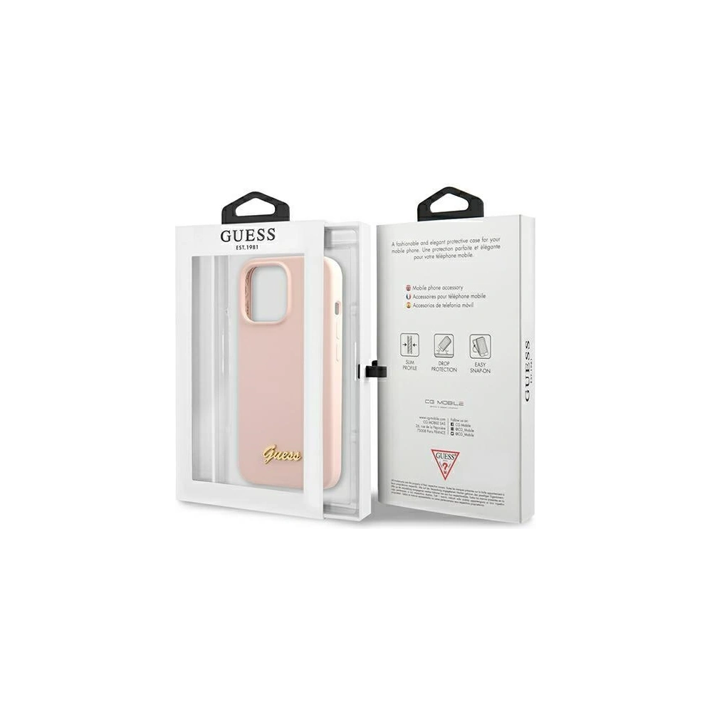 Etui Guess GUHMP13XLSLMGLP Apple iPhone 13 Pro Max jasnoróżowy/light pink hardcase Silicone Script Gold Logo Magsafe