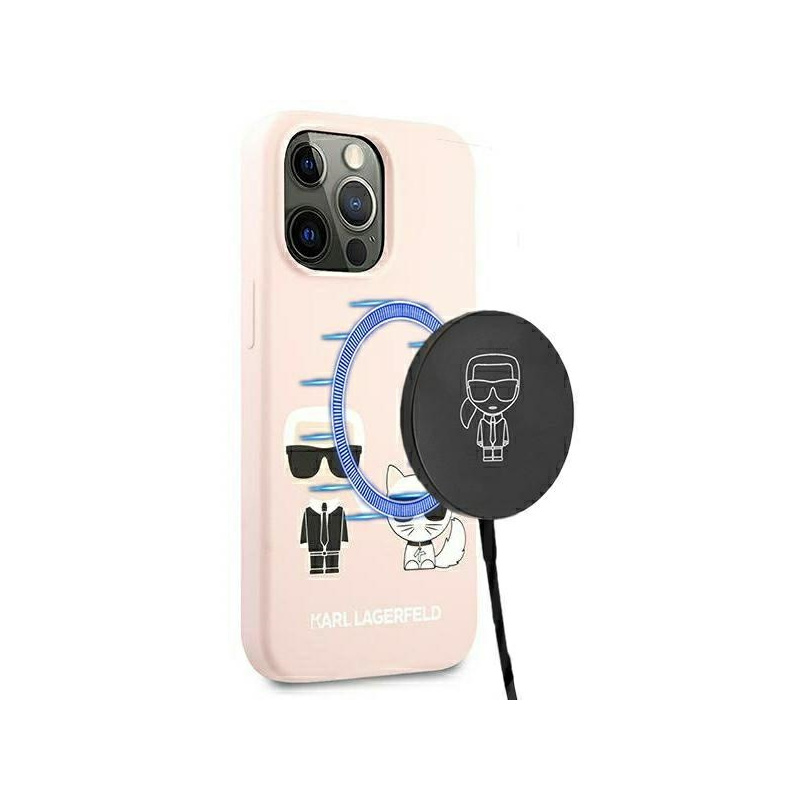 Etui Karl Lagerfeld KLHMP13LSSKCI Apple iPhone 13 Pro hardcase jasnoróżowy/light pink Silicone Ikonik Karl & Choupette Magsafe