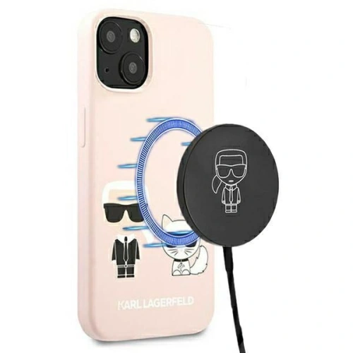 Kup Etui Karl Lagerfeld KLHMP13MSSKCI Apple iPhone 13 hardcase roz deschis/roz silicone Ikonik Karl & Choupette Magsafe - KLD855PNK - {ean13} - Sklep Home Screen