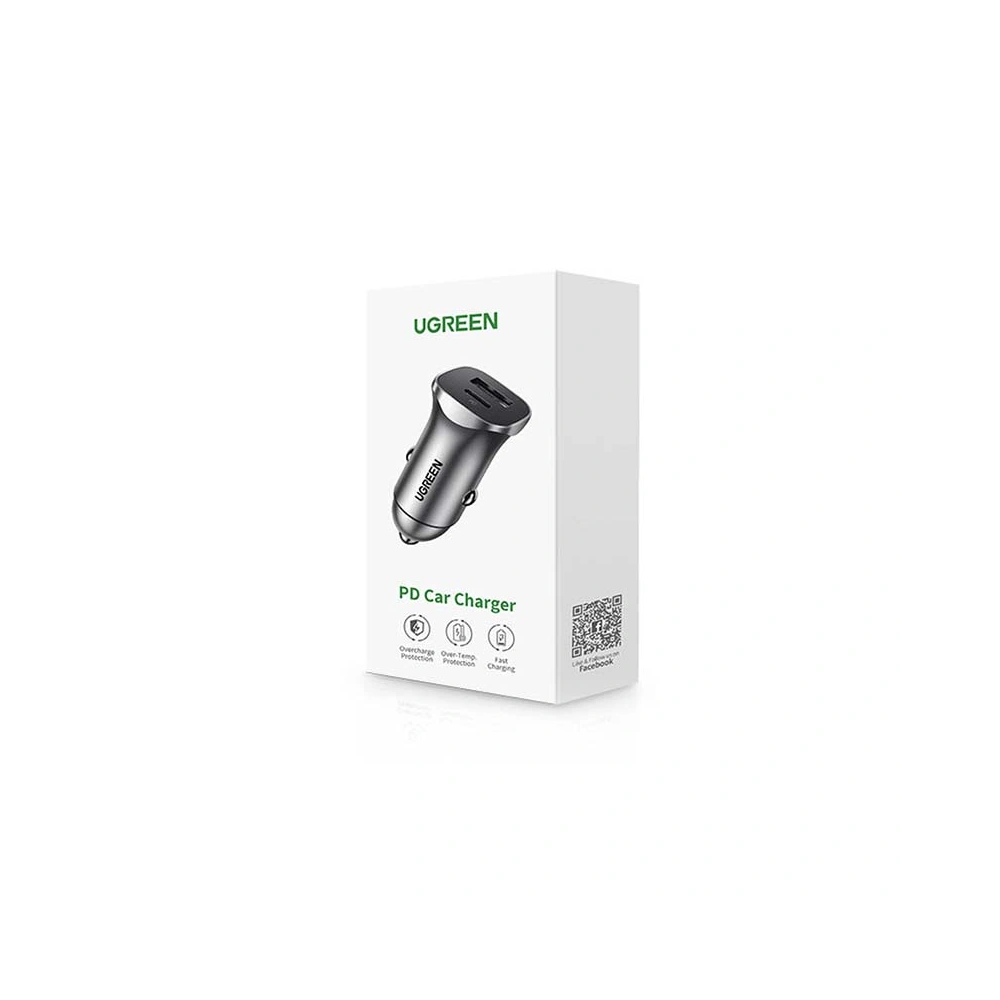 Ładowarka samochodowa UGREEN CD130, USB-A+PD 3.0, USB-C, QC3.0 30W (szara)