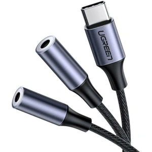 Adapter audio UGREEN CM445, USB-C do 2x Mini Jack 3.5mm AUX (szary)