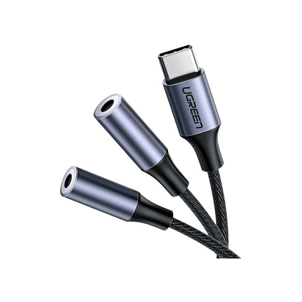 Adapter audio UGREEN CM445, USB-C do 2x Mini Jack 3.5mm AUX (szary)