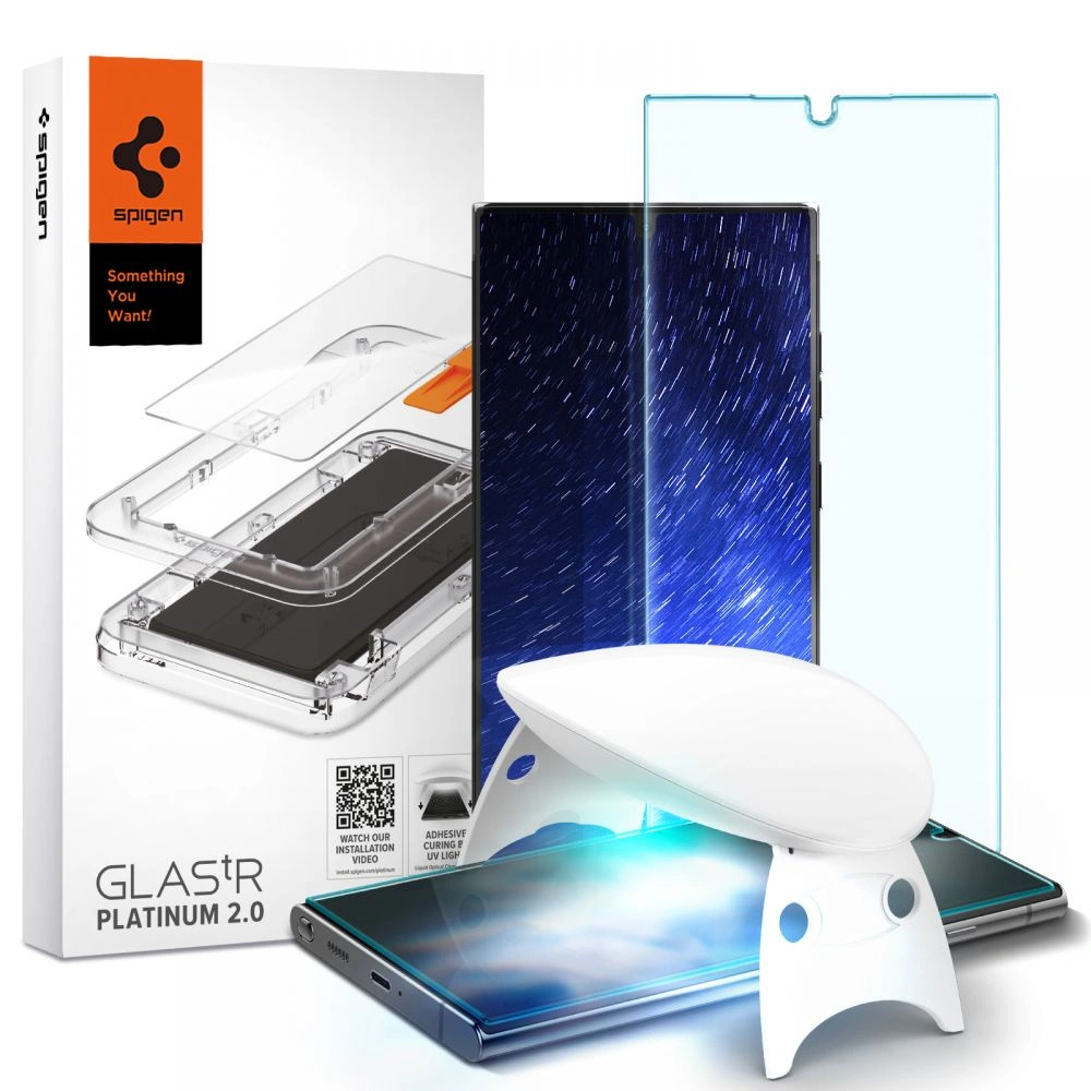 Szkło hartowane z klejem UV Spigen Glas.TR Platinum Samsung Galaxy S22 Ultra
