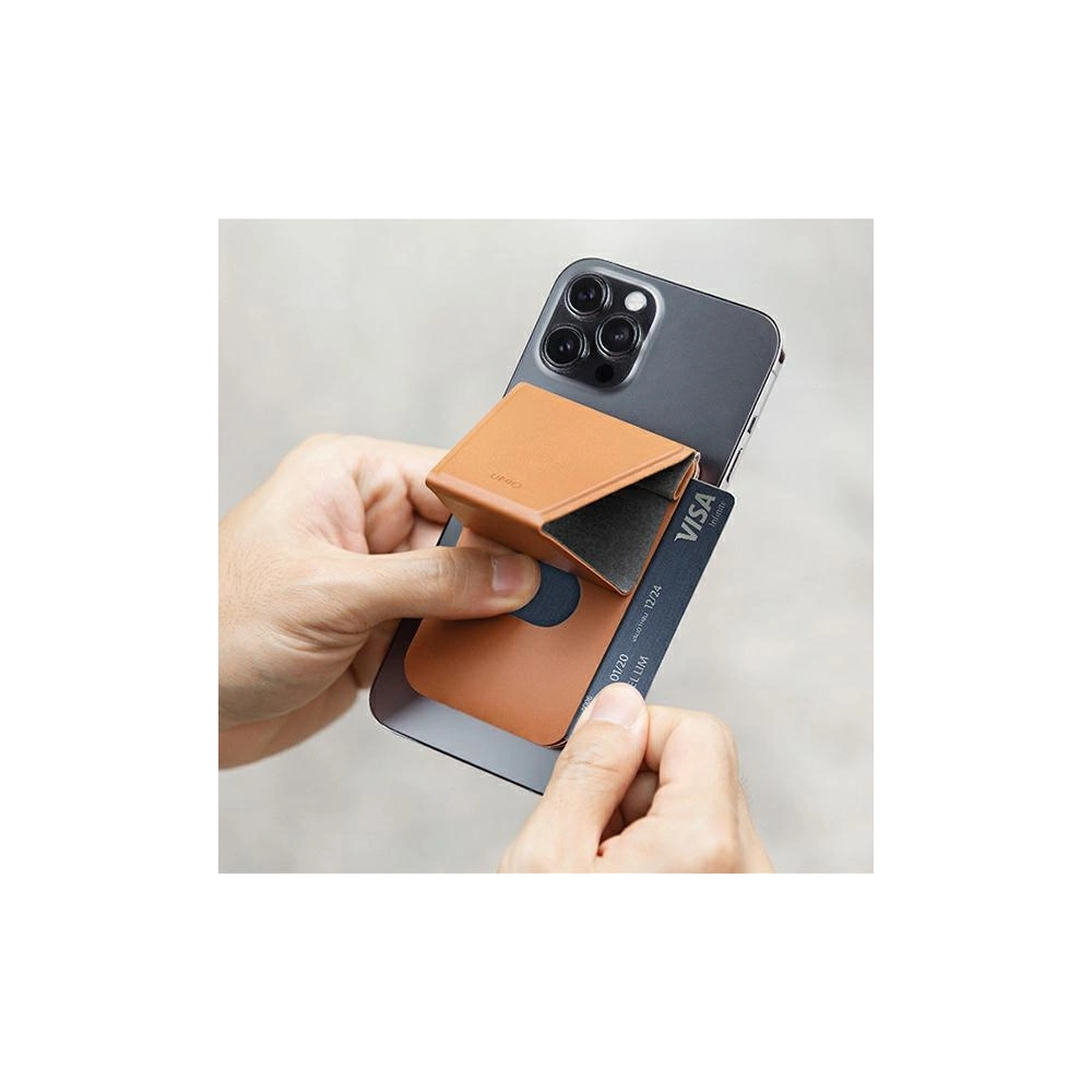 Magnetyczna podstawka i kieszeń na karty UNIQ Lyft brązowy/brown