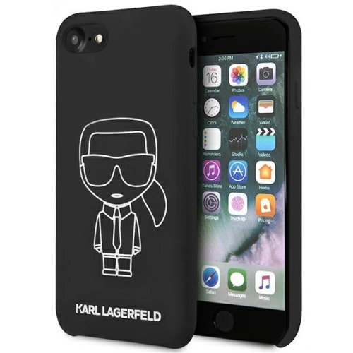 Kup Case Karl Lagerfeld KLHCI8SILFLWBK Apple iPhone SE 2022/SE 2020/8/7 Hardcase schwarz/black Silicone Iconic White - KLD879BLK - {ean13} - Sklep Home Screen