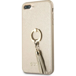 Etui Guess GUHCI8LRSSABE Apple iPhone 8/7 Plus béžové tvrdé pouzdro Saffiano s kroužkovým stojánkem