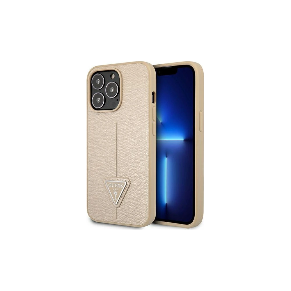 Etui Guess GUHCP13XPSATLE Apple iPhone 13 Pro Max beżowy/beige hardcase Saffiano Triangle Logo