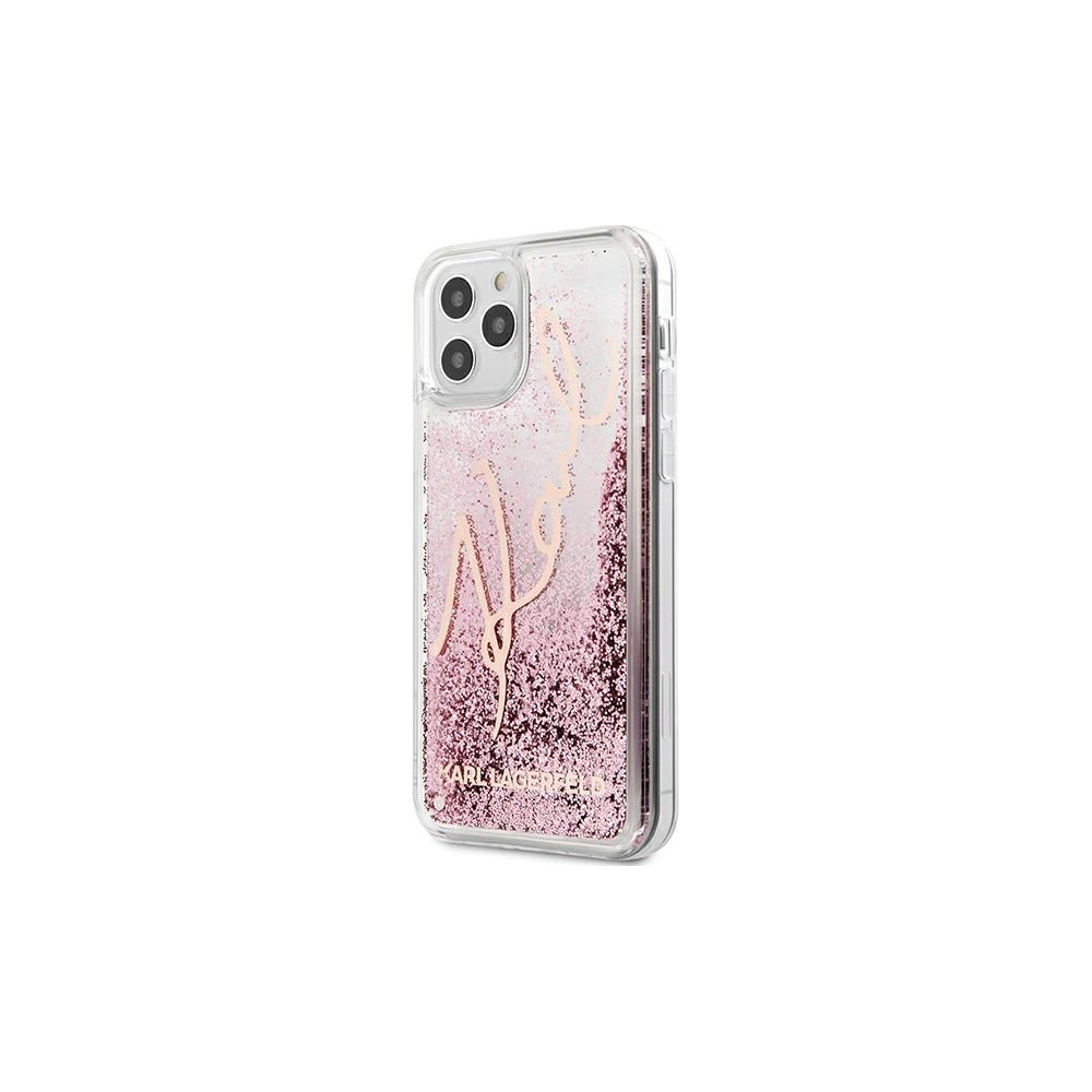 Etui Karl Lagerfeld KLHCP12LTRKSRG Apple iPhone 12 Pro Max różowo-złoty/rose gold Glitter Signature