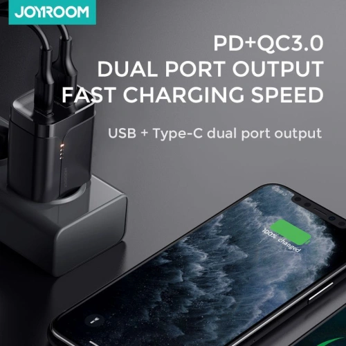 Kup Ładowarka sieciowa Joyroom L-QP182 2-port Network Charger 18W PD 3.0 QC 3.0 Black - JYR083BLK - {ean13} - Sklep Home Screen