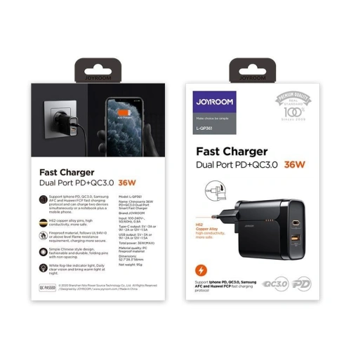 Kup Ładowarka sieciowa Joyroom L-QP361 2-port Network Charger 36W PD 3.0 QC 3.0 Black - JYR084BLK - {ean13} - Sklep Home Screen