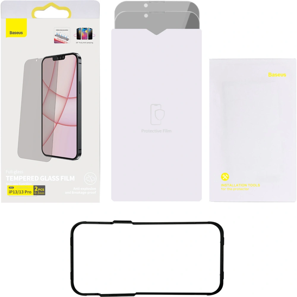 Szkło prywatyzujące 0.3mm Baseus SGBL061302 Privacy Apple iPhone 16e / 14 / 13 / 13 Pro [2 PACK]