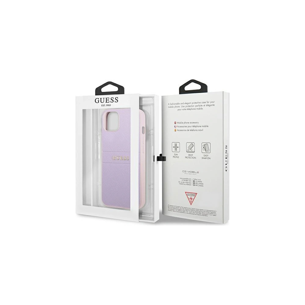 Etui Guess GUHCP13MPSASBPU Apple iPhone 13 purpurowy/purple Saffiano Hot Stamp & Metal Logo