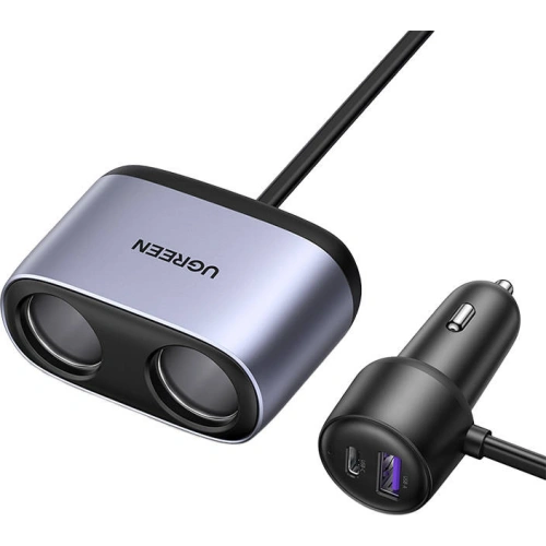 Kup UGREEN CD252 Autoladegerät mit zwei Zigarettenanzünderbuchsen, USB + USB-C, 120W (grau) - UGR1216GRY - {ean13} - Sklep Home Screen