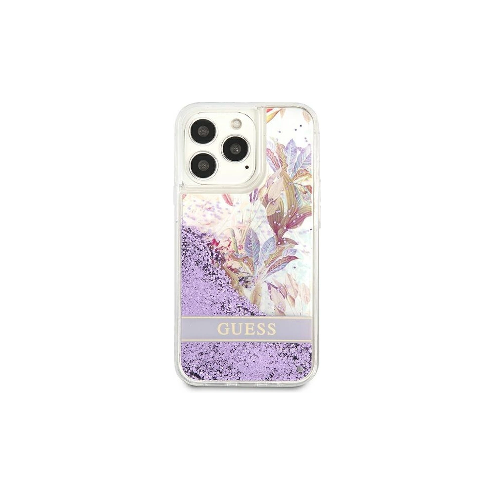 Etui Guess GUHCP13LLFLSU Apple iPhone 13 Pro fioletowy/purple hardcase Flower Liquid Glitter