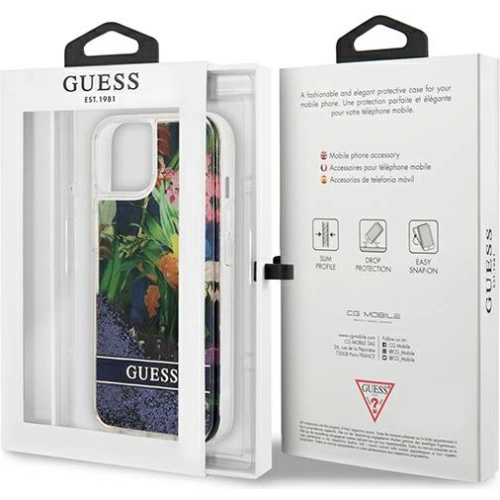 Kup Etui Guess GUHCP13MLFLSB Apple iPhone 13 albastru/blue hardcase Flower Liquid Glitter - GUE1677BLU - {ean13} - Sklep Home Screen