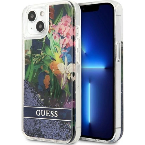 Kup Etui Guess GUHCP13SLFLSB Apple iPhone 13 mini albastru/blue hardcase Flower Liquid Glitter - GUE1680BLU - {ean13} - Sklep Home Screen