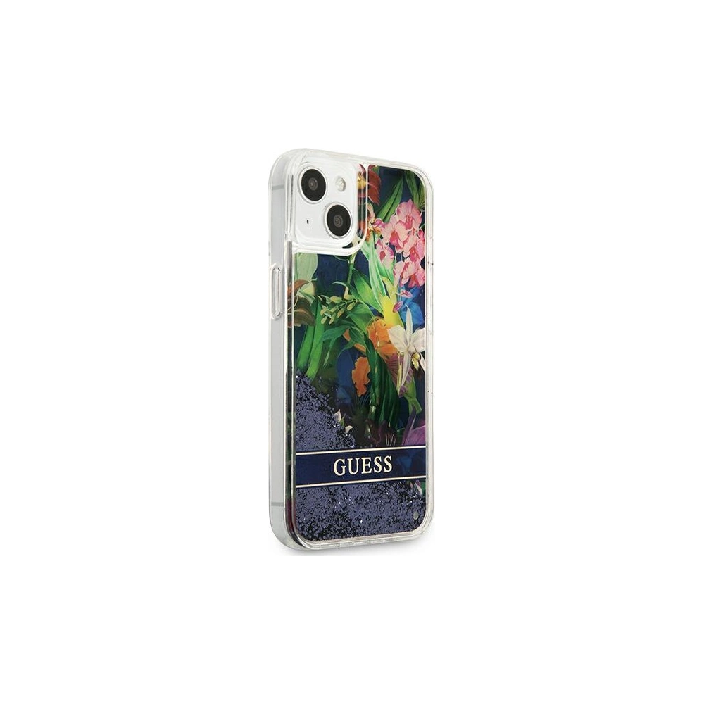 Etui Guess GUHCP13SLFLSB Apple iPhone 13 mini niebieski/blue hardcase Flower Liquid Glitter