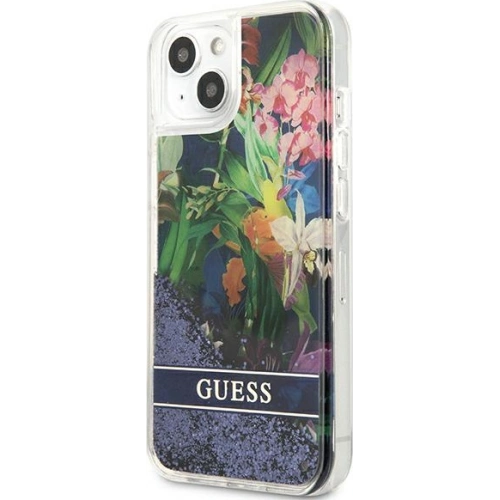 Kup Etui Guess GUHCP13SLFLSB Apple iPhone 13 mini albastru/blue hardcase Flower Liquid Glitter - GUE1680BLU - {ean13} - Sklep Home Screen