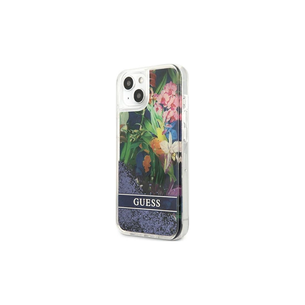 Etui Guess GUHCP13SLFLSB Apple iPhone 13 mini niebieski/blue hardcase Flower Liquid Glitter