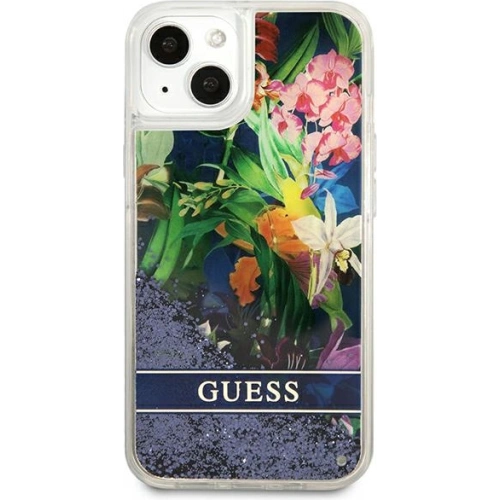 Kup Etui Guess GUHCP13SLFLSB Apple iPhone 13 mini albastru/blue hardcase Flower Liquid Glitter - GUE1680BLU - {ean13} - Sklep Home Screen