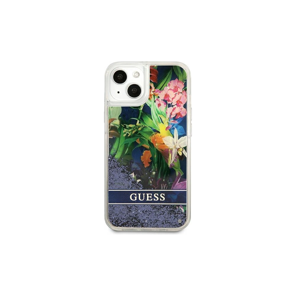 Etui Guess GUHCP13SLFLSB Apple iPhone 13 mini niebieski/blue hardcase Flower Liquid Glitter