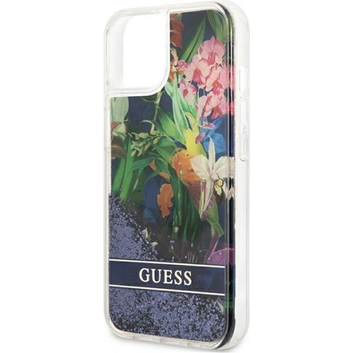 Kup Etui Guess GUHCP13SLFLSB Apple iPhone 13 mini albastru/blue hardcase Flower Liquid Glitter - GUE1680BLU - {ean13} - Sklep Home Screen