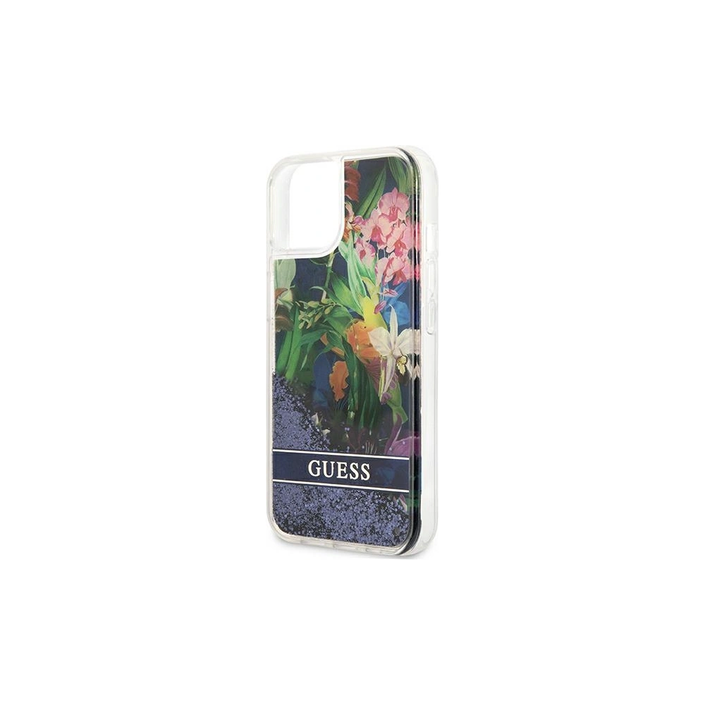 Etui Guess GUHCP13SLFLSB Apple iPhone 13 mini niebieski/blue hardcase Flower Liquid Glitter
