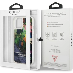 Guess GUHCP13SLFLSB Apple iPhone 13 mini blue hardcase Flower Liquid Glitter