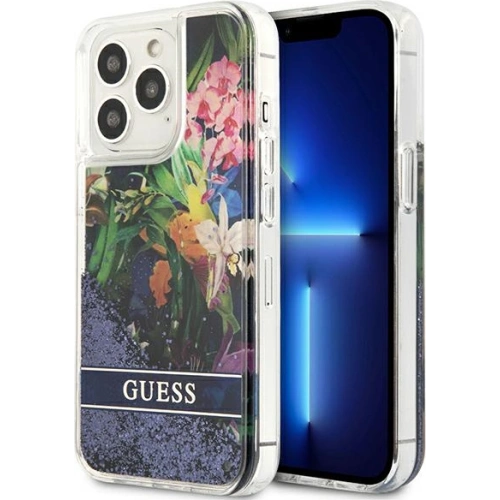 Kup Etui Guess GUHCP13XLFLSB Apple iPhone 13 Pro Max kék/blue kemény tok Flower Liquid Glitter - GUE1683BLU - {ean13} - Sklep Home Screen