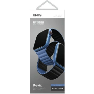 Pasek UNIQ Revix Apple Watch 4/5/6/7/SE/8/9/10 40/41/42mm Reversible Magnetic czarny-niebieski/black-blue