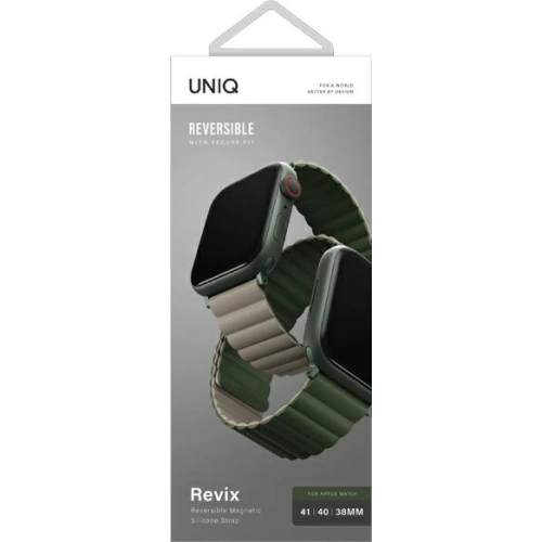 Kup Pasek UNIQ Revix Apple Watch 4/5/6/7/SE/8/9/10 40/41/42mm Reversible Magnetic zeleno-šedý/green-taupe - UNIQ626GRNTAU - {ean13} - Sklep Home Screen
