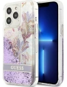 Etui Guess GUHCP13XLFLSU Apple iPhone 13 Pro Max violet/hardcase cu flori de glitter lichid