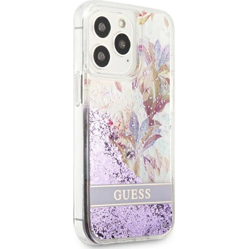 Buy Guess GUHCP13XLFLSU Apple iPhone 13 Pro Max purple hardcase Flower Liquid Glitter - GUE1685PRP - {ean13} - Home Screen Store Europe