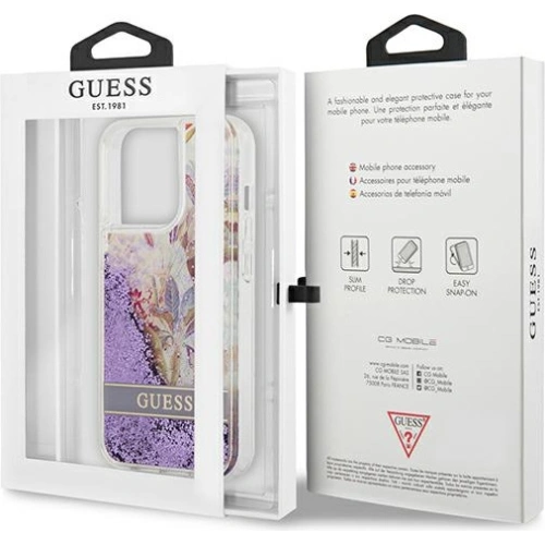 Buy Guess GUHCP13XLFLSU Apple iPhone 13 Pro Max purple hardcase Flower Liquid Glitter - GUE1685PRP - {ean13} - Home Screen Store Europe