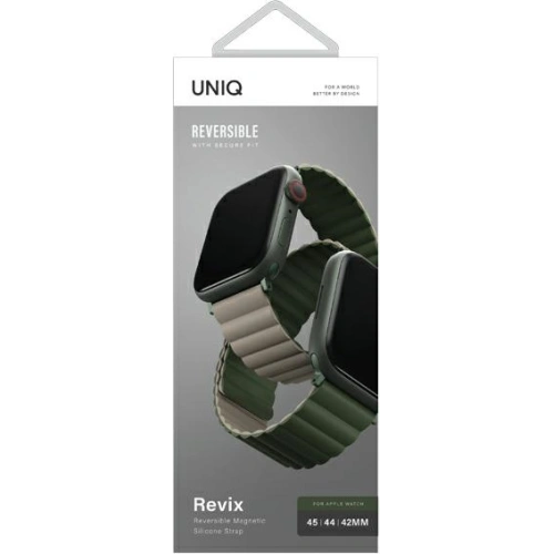 Kup UNIQ Revix Apple Watch 4/5/6/7/SE/8/9/Ultra 44/45/49mm Wendbar Magnetic grün-dunkelgrau/green-taupe - UNIQ630GRNTAU - {ean13} - Sklep Home Screen