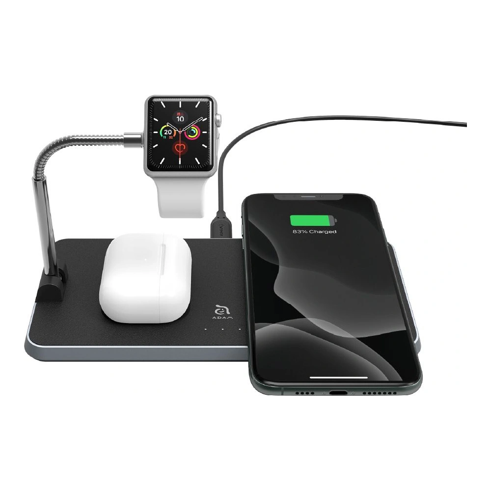 Ładowarka bezprzewodowa Adam Elements Omnia Q3 do 3 urządzeń z uchwytem do Apple Watch (czarna)