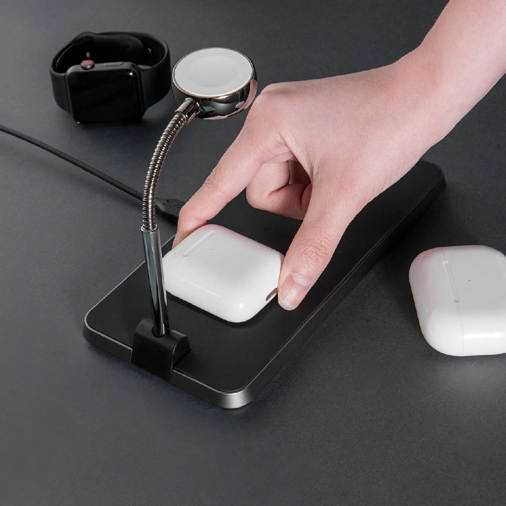 Ładowarka bezprzewodowa Adam Elements Omnia Q3 do 3 urządzeń z uchwytem do Apple Watch (czarna)
