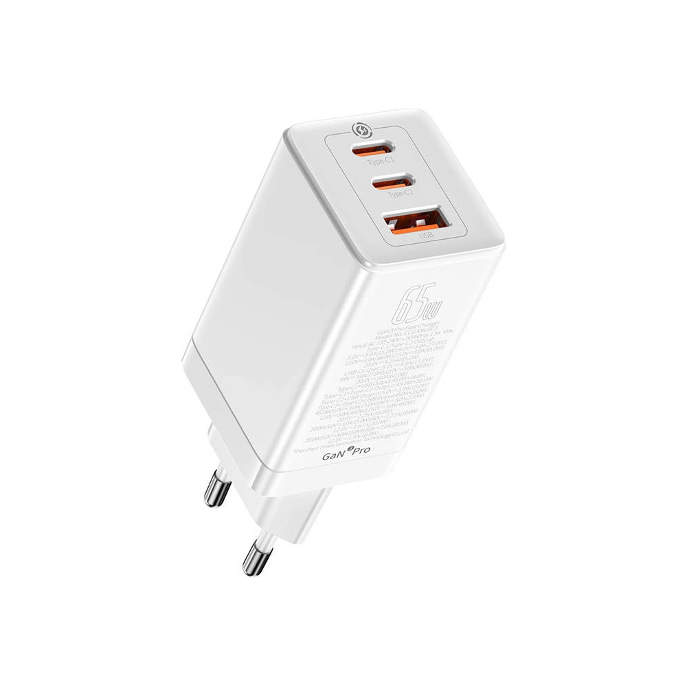 Ładowarka sieciowa Baseus GaN3 Pro, 2xUSB-C + USB, 65W (biała)