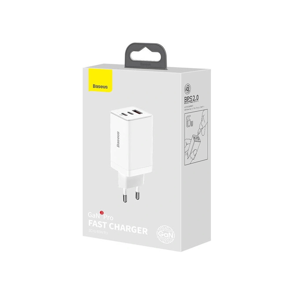 Ładowarka sieciowa Baseus GaN3 Pro, 2xUSB-C + USB, 65W (biała)